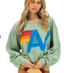 Aviator Nation LOGO STITCH RELAXED CREW SWEATSHIRT - SAGE - SIZE M